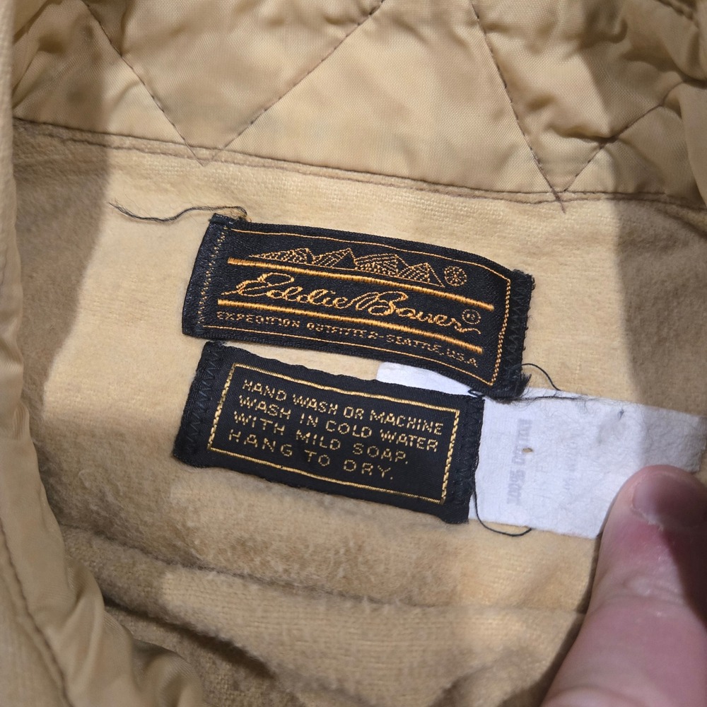 Vintage Eddie Bauer Chamois Shirt Mens L Tan Beige Heavy Flannel 80s Hiking L/S - Picture 3 of 6